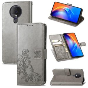 For Tecno Spark 6 Four-leaf Clasp Embossed Buckle Mobile Phone Protection Leather Case with Lanyard & Card Slot & Wallet & Bracket Function(Gray) (OEM)