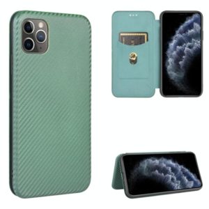 For iPhone 11 Pro Max Carbon Fiber Texture Horizontal Flip TPU + PC + PU Leather Case with Card Slot(Green) (OEM)