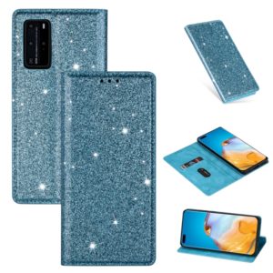 For Huawei P40 Ultrathin Glitter Magnetic Horizontal Flip Leather Case with Holder & Card Slots(Sky Blue) (OEM)
