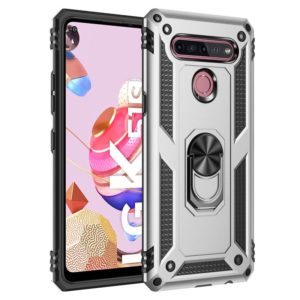 For LG K51S Shockproof TPU + PC Protective Case with 360 Degree Rotating Holder(Silver) (OEM)