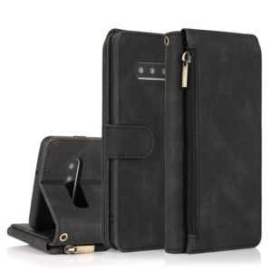 For Samsung Galaxy S10+ Skin-feel Crazy Horse Texture Zipper Wallet Bag Horizontal Flip Leather Case with Holder & Card Slots & Wallet & Lanyard(Black) (OEM)