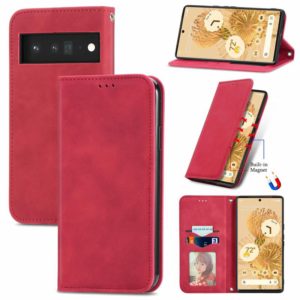 For Google Pixel 6 Retro Skin Feel Business Magnetic Horizontal Flip Leather Case With Holder & Card Slots & Wallet & Photo Frame(Red) (OEM)