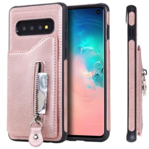 For Galaxy S10 Solid Color Double Buckle Zipper Shockproof Protective Case(Rose Gold) (OEM)