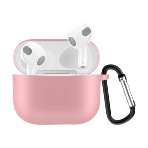 Solid Color Silicone Earphone Protective Case for AirPods 3, with Hook(Pink) (OEM)