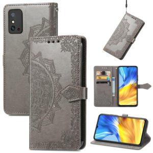 For Honor X10 Max 5G Mandala Flower Embossed Flip Leather Phone Case(Grey) (OEM)