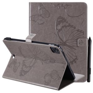 Pressed Printing Butterfly Pattern Horizontal Flip Leather Case with Holder & Card Slots & Wallet & Sleep / Wake-up Function For iPad Air 2022 / 2020 10.9 /iPad Pro 11 2020 / 2018(Grey) (OEM)
