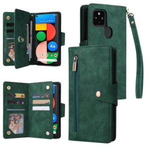 For Google Pixel 4A 5G Rivet Buckle 9 Cards Three Fold Leather Phone Case(Green) (OEM)
