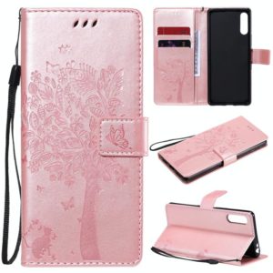 For Sony Xperia L4 Tree & Cat Embossed Pattern Horizontal Flip Leather Case with Holder & Card Slots & Wallet & Lanyard(Rose Gold) (OEM)