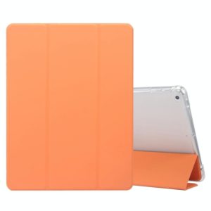 For iPad 9.7(2018)/(2017)/Air 2/Air 3-folding Electric Pressed Skin Texture Horizontal Flip Shockproof Transparent TPU + PU Leather Case with Holder & Pen Slot & Sleep / Wake-up Function(Orange) (OEM)