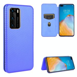 For Huawei P40 Carbon Fiber Texture Horizontal Flip TPU + PC + PU Leather Case with Card Slot(Blue) (OEM)