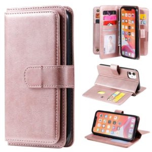 For iPhone 11 Multifunctional Magnetic Copper Buckle Horizontal Flip Solid Color Leather Case with 10 Card Slots & Wallet & Holder & Photo Frame(Rose Gold) (OEM)