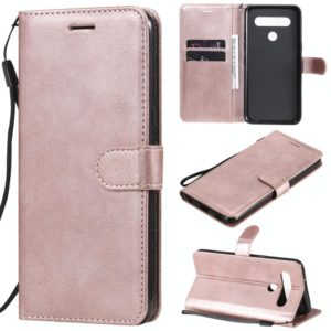 For LG K61 Solid Color Horizontal Flip Protective Leather Case with Holder & Card Slots & Wallet & Photo Frame & Lanyard(Rose Gold) (OEM)