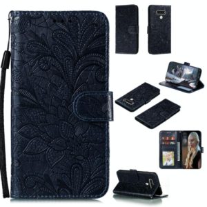 For LG Q Stylo 6 Lace Flower Horizontal Flip Leather Case with Holder & Card Slots & Wallet & Photo Frame(Dark Blue) (OEM)
