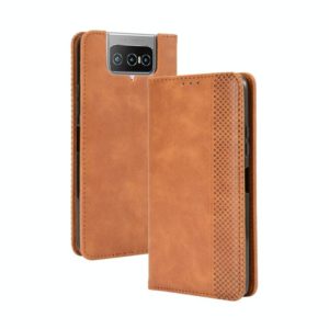 For Asus Zenfone 7 ZS670KS/Zenfone 7 Pro ZS671KS Magnetic Buckle Retro Crazy Horse Texture Horizontal Flip Leather Case , with Holder & Card Slots & Photo Frame(Brown) (OEM)