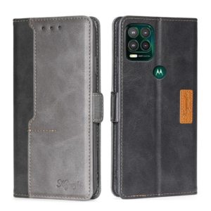 For Motorola Moto G Stylus 2022 Contrast Color Side Buckle Leather Phone Case(Black + Grey) (OEM)