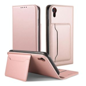 For iPhone XR Strong Magnetism Shockproof Horizontal Flip Liquid Feel Leather Case with Holder & Card Slots & Wallet(Rose Gold) (OEM)