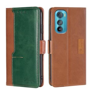 For Motorola Edge 30 Contrast Color Side Buckle Leather Phone Case(Light Brown + Green) (OEM)