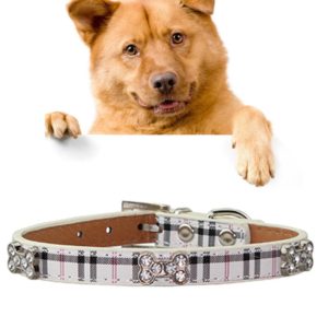 PU Leather with Bone Designs Pet Dog Collar Pet Products, Size: S, 1.5 * 37cm(Beige) (OEM)