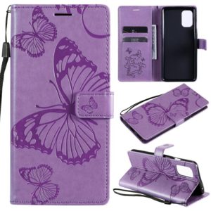 For OnePlus 8T 3D Butterflies Embossing Pattern Horizontal Flip Leather Case with Holder & Card Slot & Wallet(Purple) (OEM)