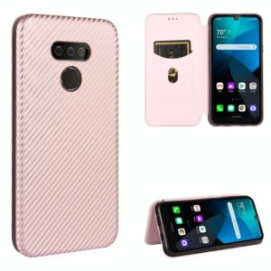 For LG Harmony 4 Carbon Fiber Texture Horizontal Flip TPU + PC + PU Leather Case with Card Slot(Pink) (OEM)