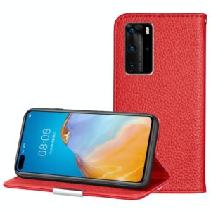 For Huawei P40 Pro Litchi Texture Solid Color Horizontal Flip Leather Case with Bracket & Card Slots & Wallet & Lanyard(Red) (OEM)