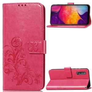 Lucky Clover Pressed Flowers Pattern Leather Case for Galaxy A50, with Holder & Card Slots & Wallet & Hand Strap (Rose Red) (OEM)