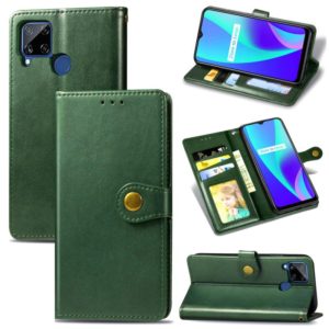 For OPPO Realme C15 Retro Solid Color Leather Buckle Phone Case with Lanyard & Photo Frame & Card Slot & Wallet & Stand Function(Green) (OEM)