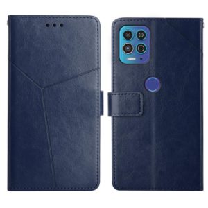 For Motorola Edge S / G100 Y Stitching Horizontal Flip Leather Phone Case with Holder & Card Slots & Wallet & Photo Frame(Blue) (OEM)