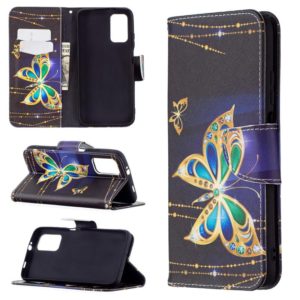 For Xiaomi Poco M3 Colored Drawing Pattern Horizontal Flip Leather Case with Holder & Card Slots & Wallet(Golden Butterfly) (OEM)