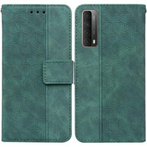For Huawei P smart 2021 / Y7a Geometric Embossed Leather Phone Case(Green) (OEM)