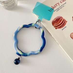Flower-shaped Wave Phone Case Anti-lost Keychain Silicone Bracelet(Blue Gradient) (OEM)