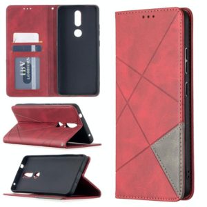 For Nokia 2.4 Rhombus Texture Horizontal Flip Magnetic Leather Case with Holder & Card Slots(Red) (OEM)
