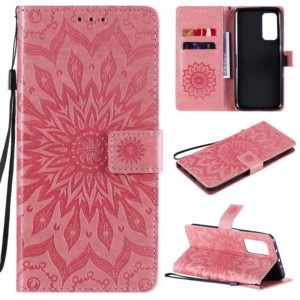 For Xiaomi Mi 10T / 10T Pro Sun Embossing Pattern Horizontal Flip Leather Case with Card Slot & Holder & Wallet & Lanyard(Pink) (OEM)