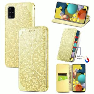 For Samsung Galaxy A71 Blooming Mandala Embossed Pattern Magnetic Horizontal Flip Leather Case with Holder & Card Slots & Wallet(Yellow) (OEM)