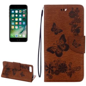 For iPhone 8 Plus & 7 Plus Butterflies Embossing Horizontal Flip Leather Case with Holder & Card Slots & Wallet & Lanyard(Brown) (OEM)