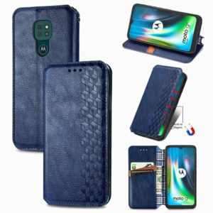 For Motorola Moto G9 Play Cubic Grid Pressed Horizontal Flip Magnetic PU Leather Case with Holder & Card Slots & Wallet(Blue) (OEM)
