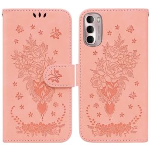 For Motorola Moto G Stylus 4G 2022 Butterfly Rose Embossed Leather Phone Case(Pink) (OEM)