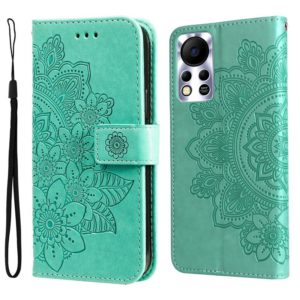 For Infinix Hot 11S NFC 7-petal Flowers Embossed Flip Leather Phone Case(Green) (OEM)