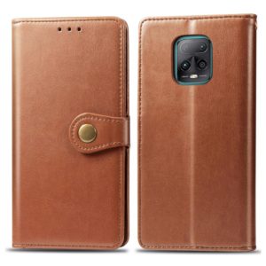 For Xiaomi Redmi 10X Pro 5G/10X 5G Retro Solid Color Leather Buckle Phone Case with Lanyard & Photo Frame & Card Slot & Wallet & Stand Function(Brown) (OEM)