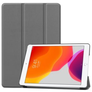 For iPad 10.2 Custer Texture Horizontal Flip Smart PU Leather Case with Sleep / Wake-up Function & Three-folding Holder (Grey) (OEM)