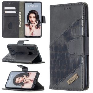 For Huawei P30 Lite Matching Color Crocodile Texture Horizontal Flip PU Leather Case with Holder & Card Slots & Wallet(Black) (OEM)