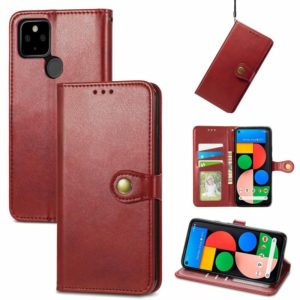 For Google Pixel 5a 5G Solid Color Leather Buckle Phone Case with Lanyard & Photo Frame & Card Slot & Wallet & Stand Function(Red) (OEM)