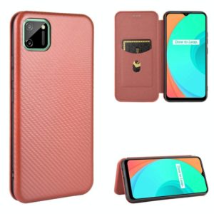 For OPPO Realme C11 Carbon Fiber Texture Horizontal Flip TPU + PC + PU Leather Case with Card Slot(Brown) (OEM)