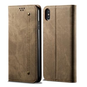 For iPhone X / XS Denim Texture Casual Style Horizontal Flip Leather Case with Holder & Card Slots & Wallet(Khaki) (OEM)