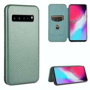 For Samsung Galaxy S10 5G Carbon Fiber Texture Horizontal Flip TPU + PC + PU Leather Case with Rope & Card Slot(Green) (OEM)