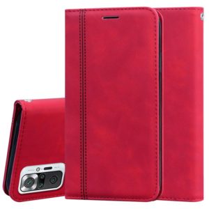 For Xiaomi Redmi Note 10 Pro Frosted Business Magnetic Horizontal Flip PU Leather Case with Holder & Card Slot & Lanyard(Red) (OEM)