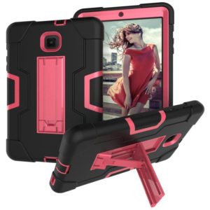 For Galaxy Tab A 8.0 (2018) T387 Contrast Color Silicone + PC Combination Case with Holder(Black + Rose Red) (OEM)