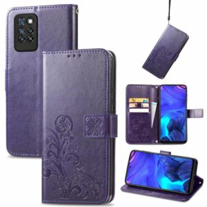 For Infinix Note 10 Pro Four-leaf Clasp Embossed Buckle Mobile Phone Protection Leather Case with Lanyard & Card Slot & Wallet & Bracket Function(Purple) (OEM)