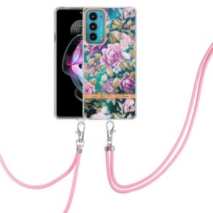 For Motorola Edge 20 Flowers Series TPU Phone Case with Lanyard(Purple Peony) (OEM)