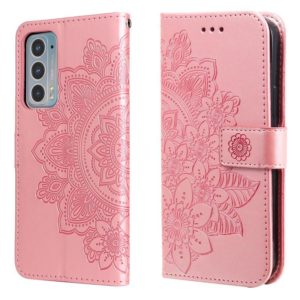 For Motorola Edge 20 7-petal Flowers Embossing Horizontal Flip Leather Phone Case with Holder & Card Slots(Rose Gold) (OEM)